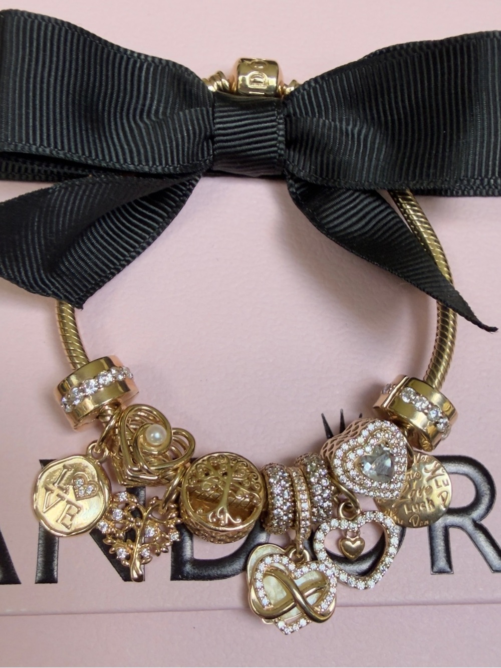 ❗️Pandora 14k Gold Moments Snake Chain Bracelet With 12 Charms 14k Gold 7.5 In❗️